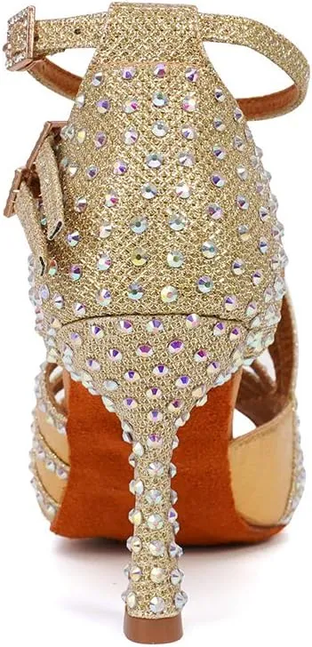 YKXLM Latin Dance Shoes Women Latin Ballroom Dance Shoes Women Performance Social Wedding Dance Shoes,Model AS-7012