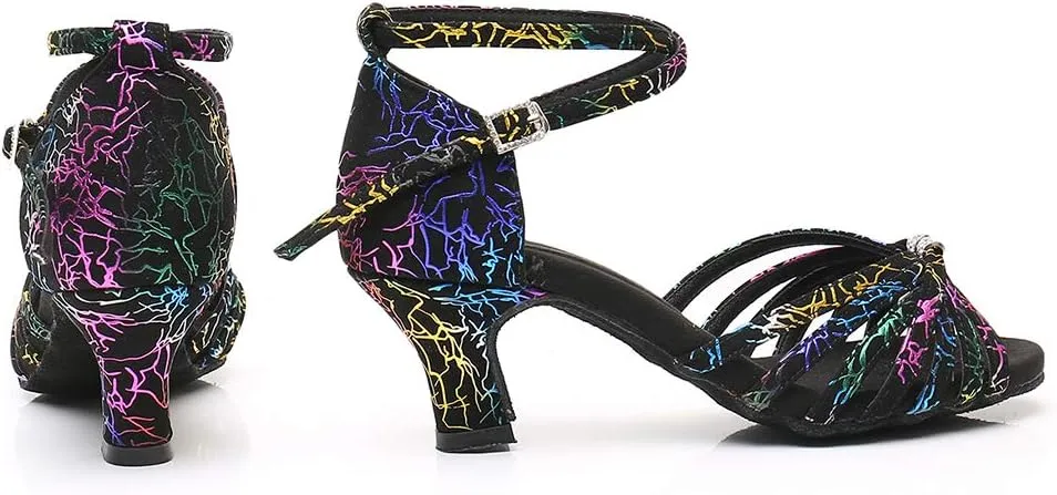 YKXLM Latin Dance Shoes Women Open Toe Ballroom Professional Dance Shoes Heels,Model D045
