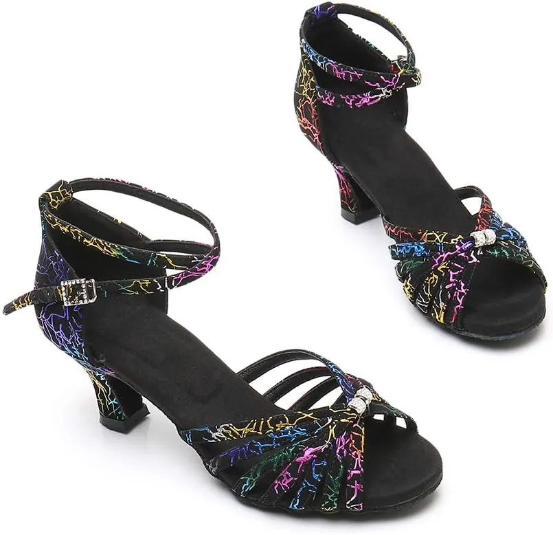 YKXLM Latin Dance Shoes Women Open Toe Ballroom Professional Dance Shoes Heels,Model D045