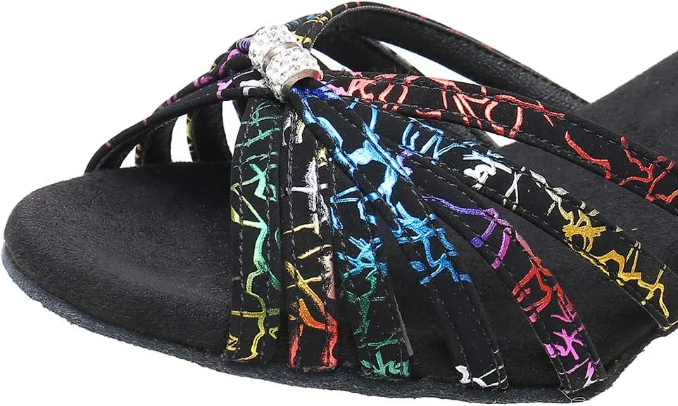 YKXLM Latin Dance Shoes Women Open Toe Ballroom Professional Dance Shoes Heels,Model D045