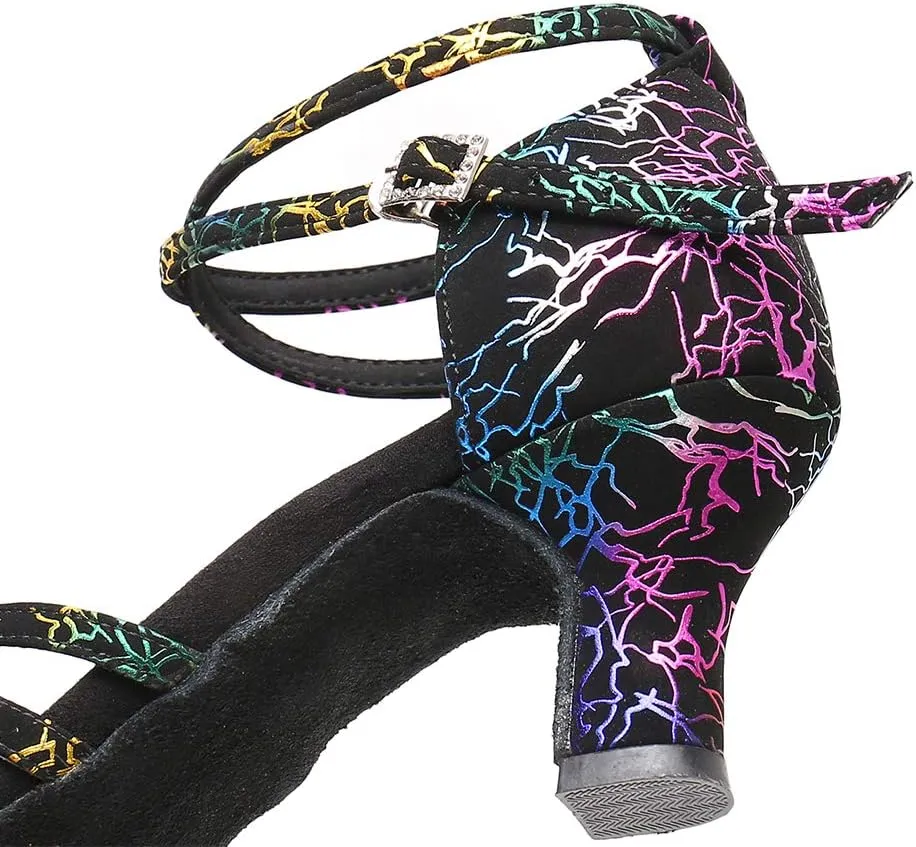 YKXLM Latin Dance Shoes Women Open Toe Ballroom Professional Dance Shoes Heels,Model D045