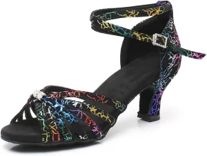 YKXLM Latin Dance Shoes Women Open Toe Ballroom Professional Dance Shoes Heels,Model D045