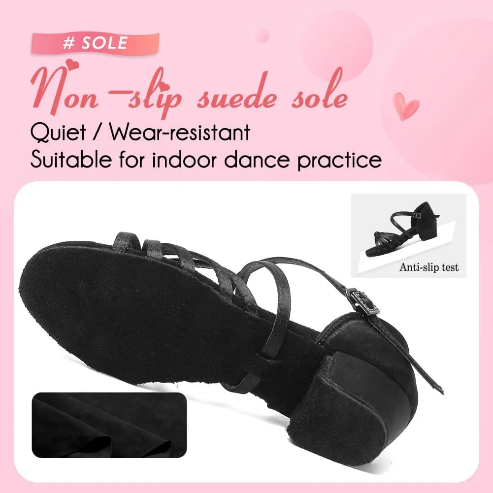 YKXLM Toddler Girls Latin Dance Shoes Kids Low Heels Tango Salsa Ballroom Practice Dance Shoes for Girls