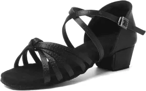 YKXLM Toddler Girls Latin Dance Shoes Kids Low Heels Tango Salsa Ballroom Practice Dance Shoes for Girls