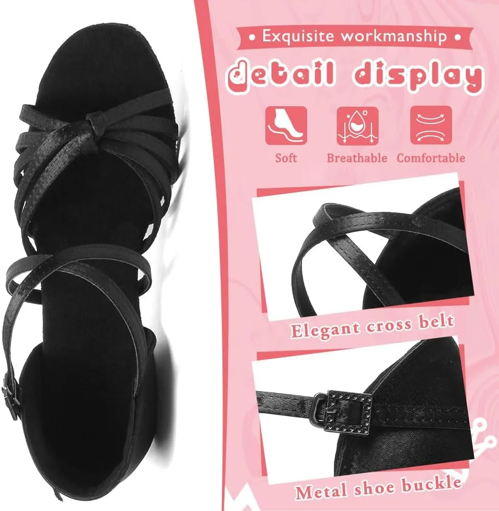 YKXLM Toddler Girls Latin Dance Shoes Kids Low Heels Tango Salsa Ballroom Practice Dance Shoes for Girls