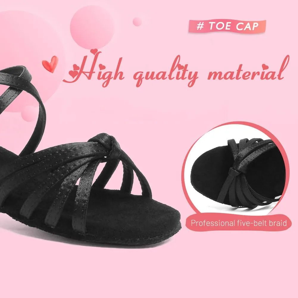 YKXLM Toddler Girls Latin Dance Shoes Kids Low Heels Tango Salsa Ballroom Practice Dance Shoes for Girls