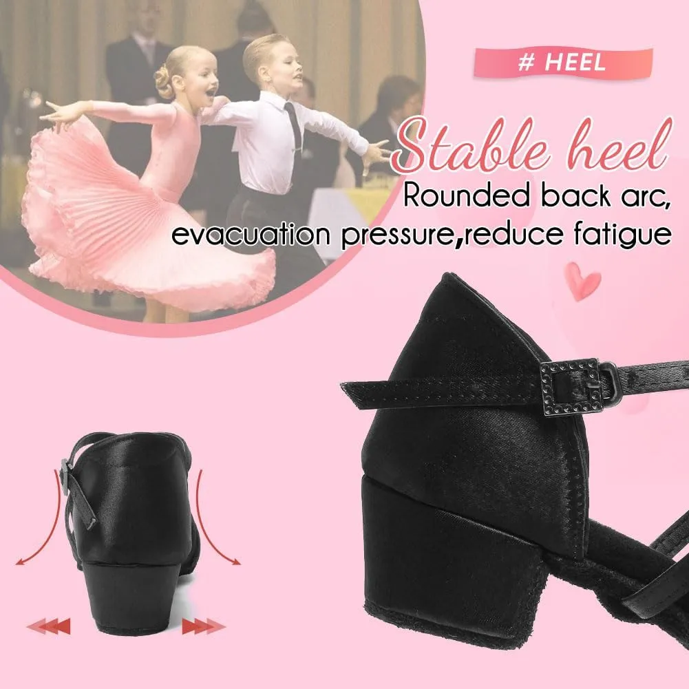 YKXLM Toddler Girls Latin Dance Shoes Kids Low Heels Tango Salsa Ballroom Practice Dance Shoes for Girls