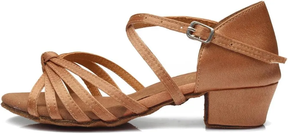 YKXLM Toddler Girls Latin Dance Shoes Kids Low Heels Tango Salsa Ballroom Practice Dance Shoes for Girls