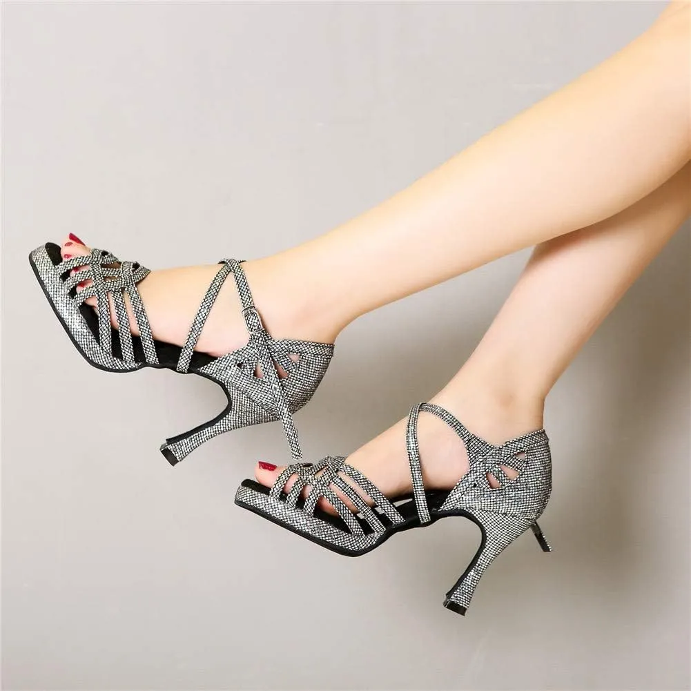 YKXLM Women Dance Shoes Ballroom Latin Salsa Bachata Performance Dance Dancing Shoes with Rhinestone Modle YCL392