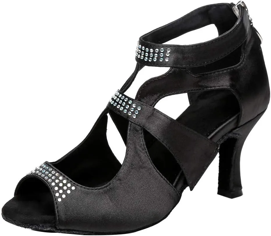 YKXLM Womens Latin Dance Shoes with Rhinestone for Ballroom Party Performance Shoes Peep-Toe Modle YCL362