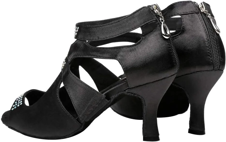 YKXLM Womens Latin Dance Shoes with Rhinestone for Ballroom Party Performance Shoes Peep-Toe Modle YCL362