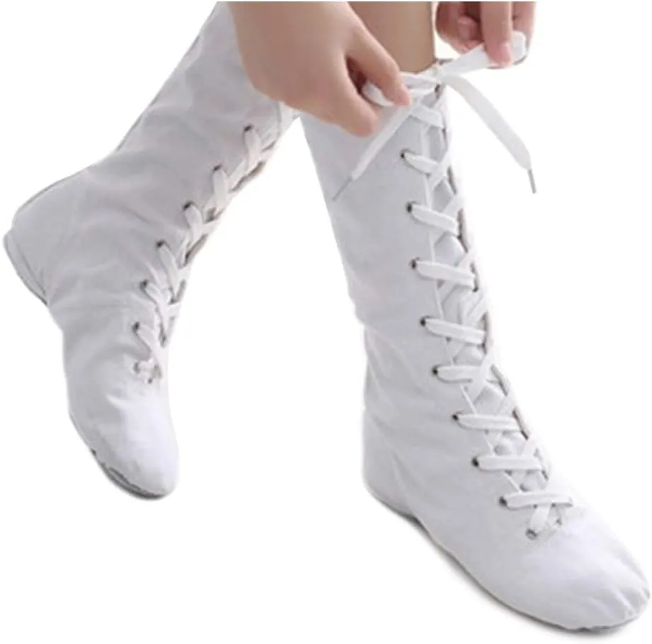 YKXLM Women's Leather and Canvas Upper and Suede Split Sole Jazz Ballet Yoga Dance Shoes,Model TJJCGBJS
