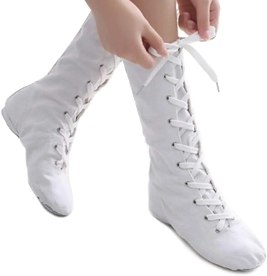 YKXLM Women's Leather and Canvas Upper and Suede Split Sole Jazz Ballet Yoga Dance Shoes,Model TJJCGBJS